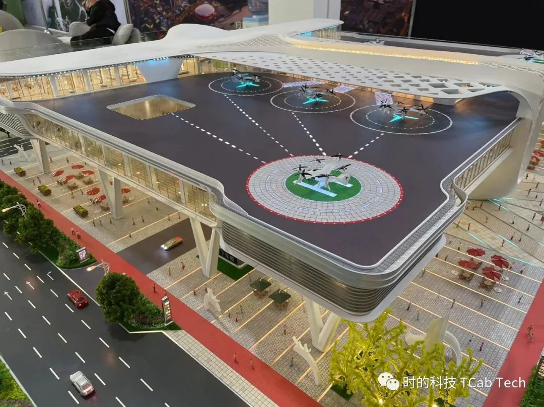 Scale model of a TCab Tech's vertiport on top of a building